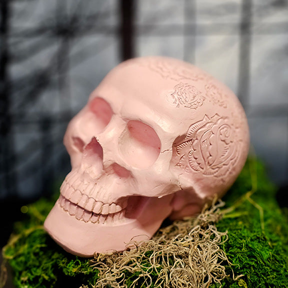Pink Etched Flowers Skull