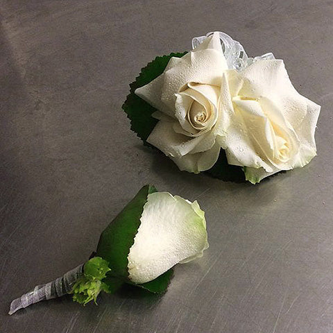 Basic Double Rose Corsage, Boutonniere or Set