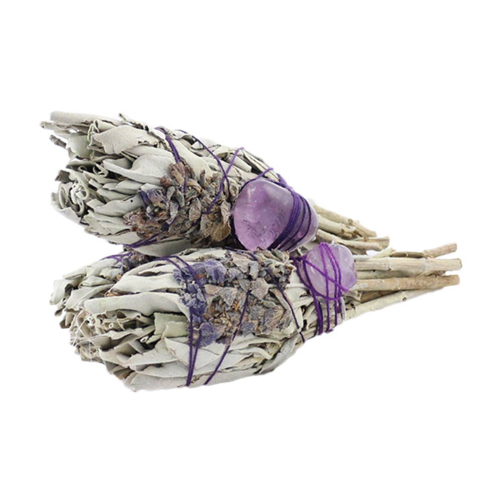White Sage Torch w/ Lavender &amp; Amethsyt (4&quot;)