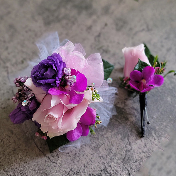 Mixed Flower Wrist Corsage, Boutonniere or Set