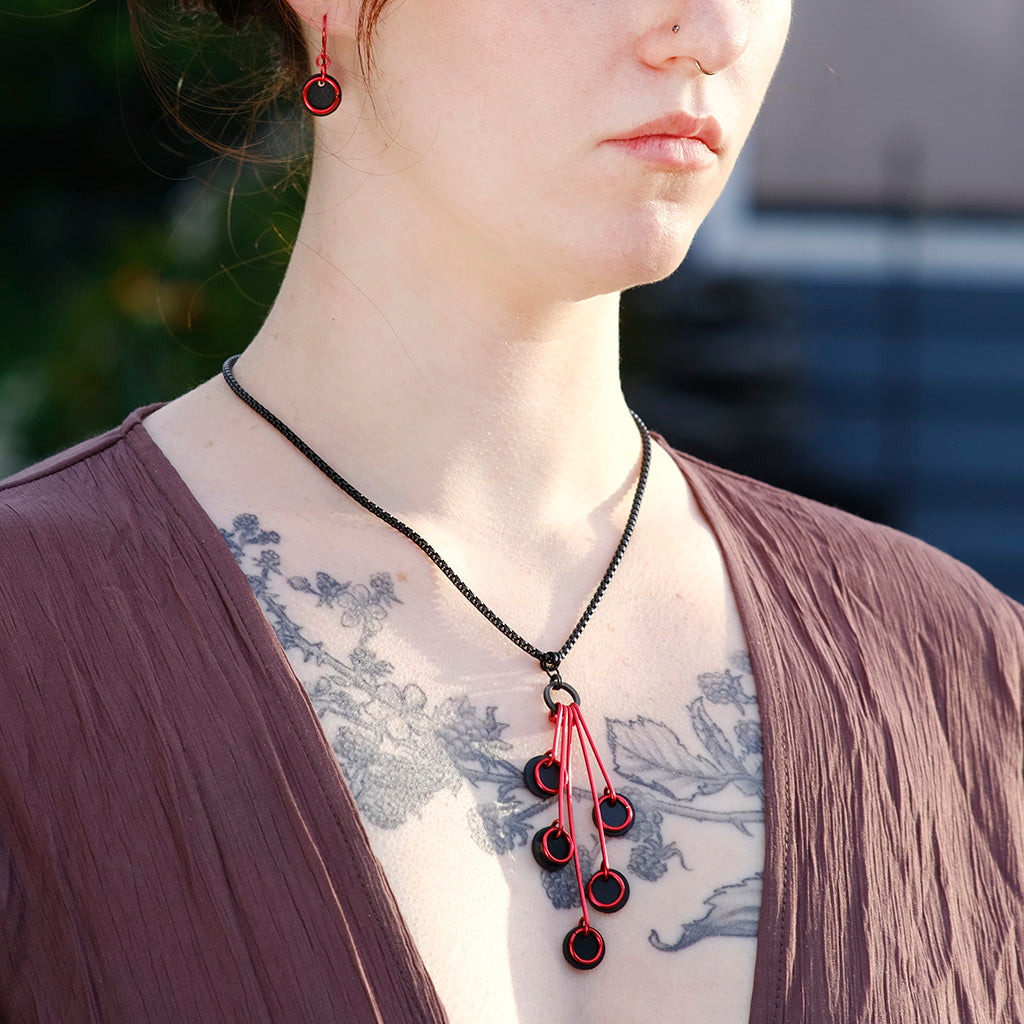 Fire//Sunspot on Black Stainless Chain and/or Earrings