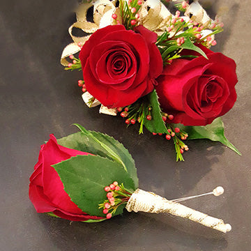 Roses and Waxflower Corsage, Boutonniere or Set