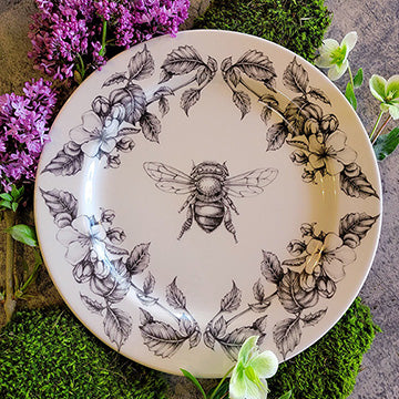 Oblong Serving Dish: Honey Bee Apple Blossoms - Laura Zindel Design