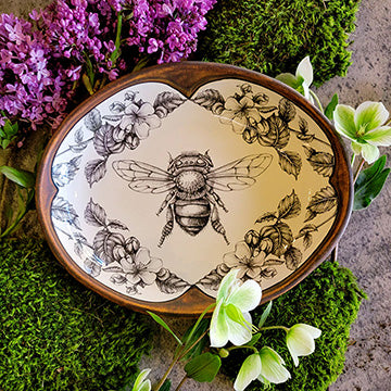 Oblong Serving Dish: Honey Bee Apple Blossoms - Laura Zindel Design